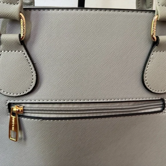 Gray Satchel with Gold Accents and Structured Design - Picture 5 of 11
